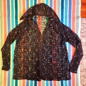 Black Lace Beaded Cardigan